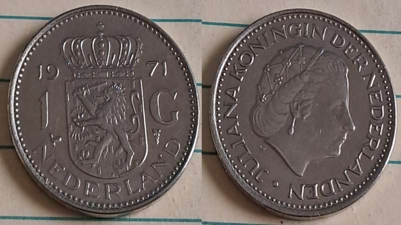1971 - Nederland -  1 Gulden - AU/NC- Queen Juliana - Demonetised Feb 2002 - Nickel