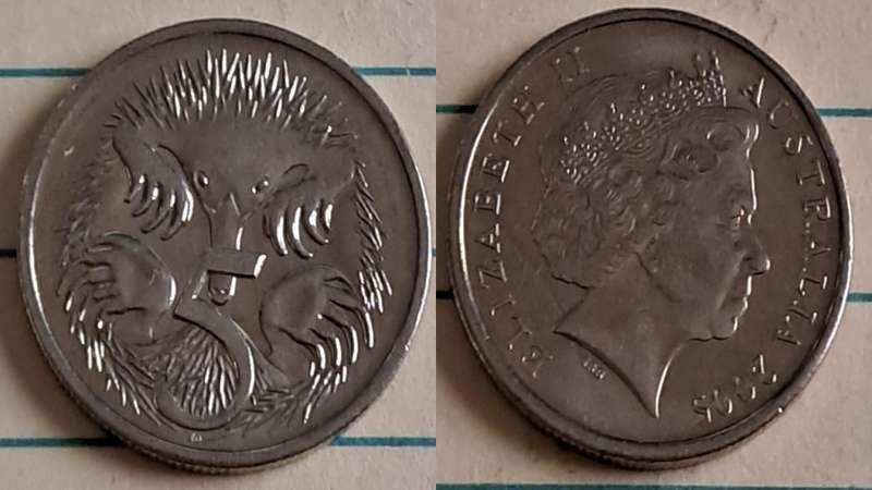 2005 - Australia - 5 - AU/NC - Spiny Anteater - Demonetised - No  - Copper-nickel