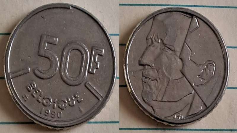 1990 - Belgium - 50 F - Baudouin I - Demonetised Feb 2002  - Nickel