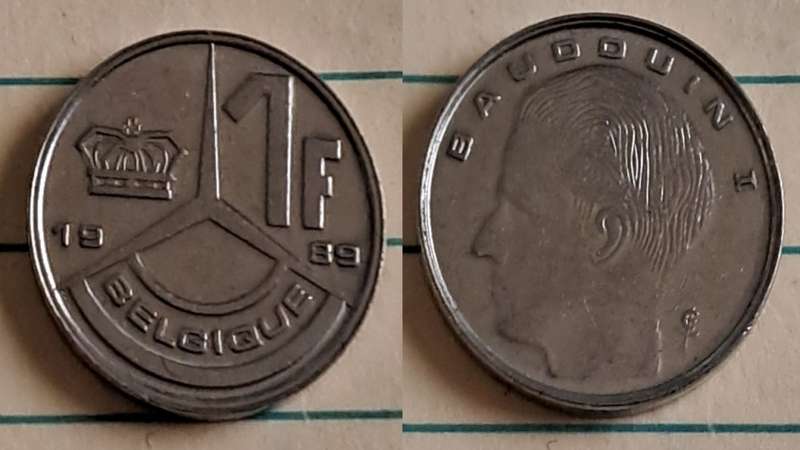 1989 - Belgium - 1 F - Baudouin I - Demonetised Feb 2002  - Nickel plated steel