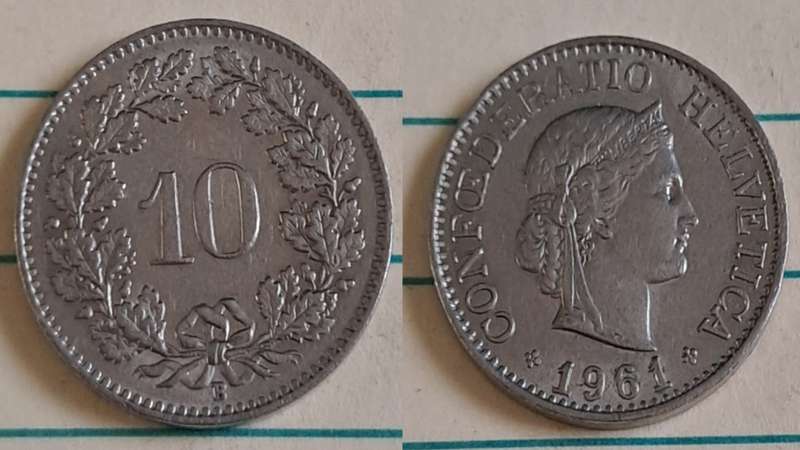 1961 - Switzerland - 10 - AU/NC - Head of Libertas  - Demonetised - No - Copper-nickel