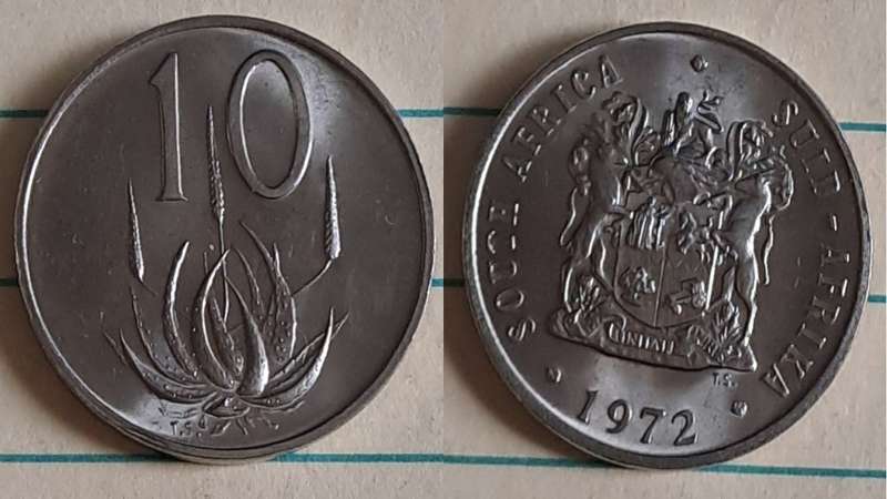 1972 - SA -  10c - AU/NC- Aloe plant/Coat of Arms - Nickel