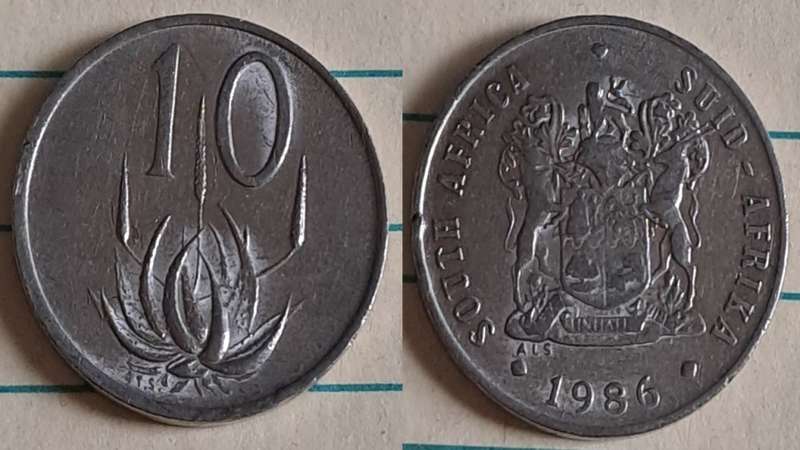 1986 - SA -  10c -  Aloe plant/Coat of Arms - Nickel