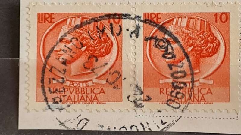 1953/1955 - Italy - Trazzano Postmark - Pair 10 + 10  - Syracusean Coin