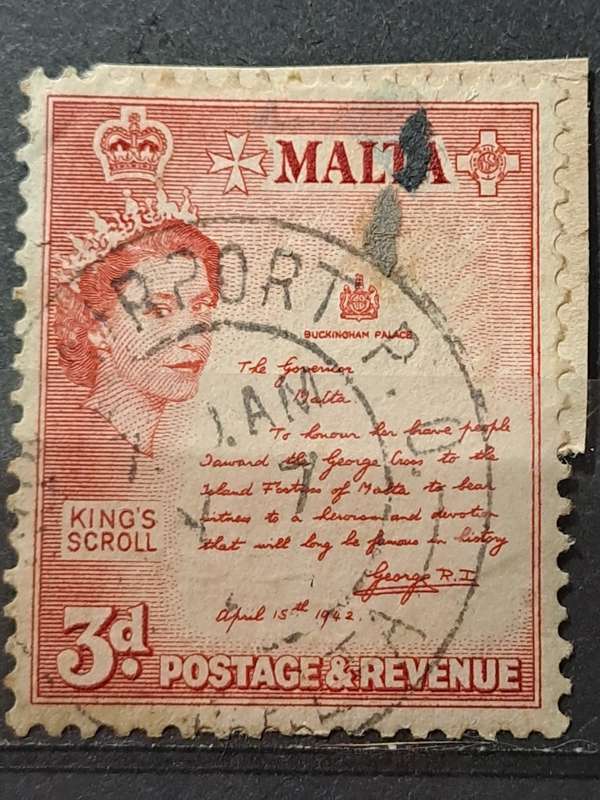 1956-1957 - Malta - 3P - King`s Scrolls -  Queen Elizabeth