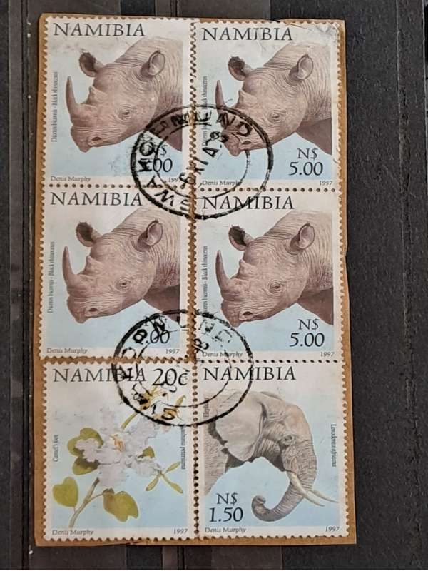 1997, 1991 - Namibia - 6 Piece -  Swakopmund Postmark - 5.00, 20c, 1.50 - Diceros bicornis, Bauhinia