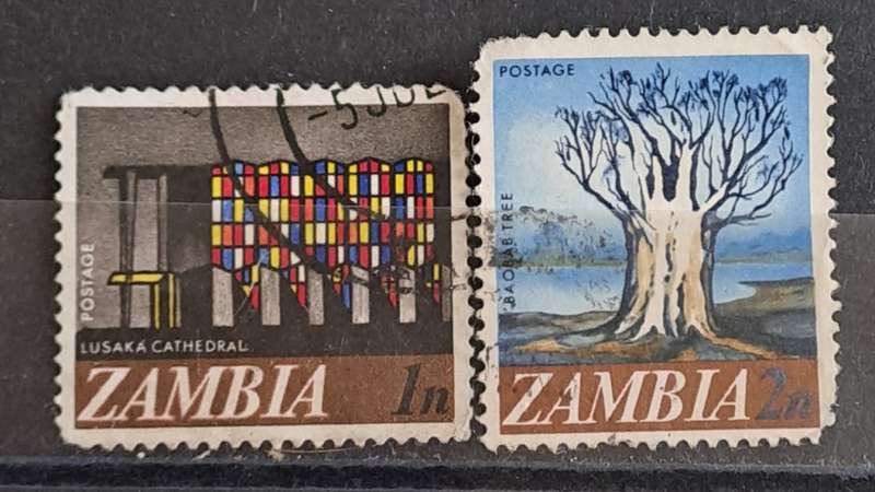 1968 - Zambia - 1n + 2n - Lusaka Cathedral + Baobab Tree