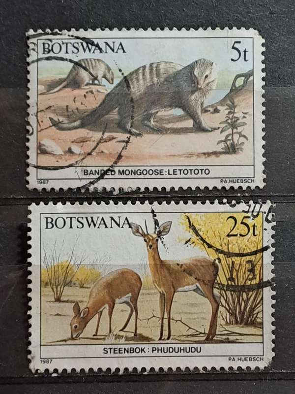 1987 - Botswana - 5t + 25t - Banded Mongoose + Steenbok