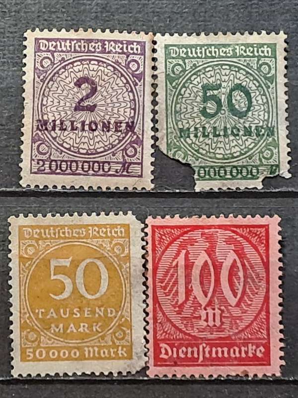 1922/1923 - Deutches Reich -  Unused - 2, 50, 100 Millionen + 50 Tausand Mark - Numerical Stamps