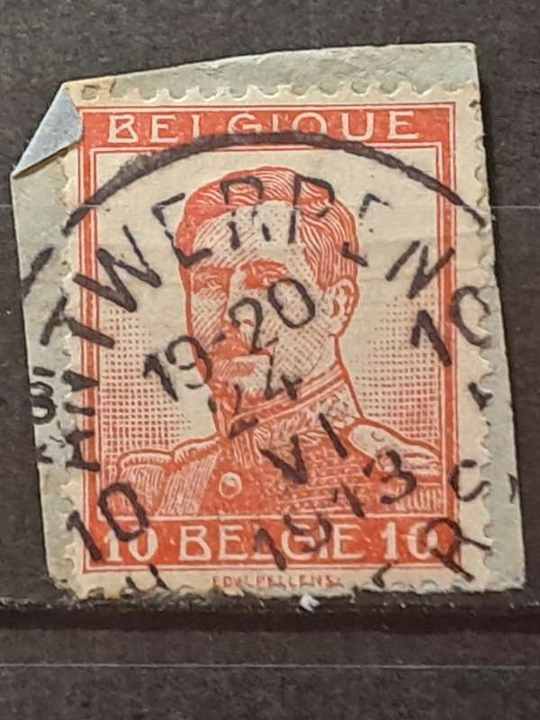 1912 - 1914 - Belgium   - Postmark Antwerpen - 10 - King Albert -  One Button on Uniform