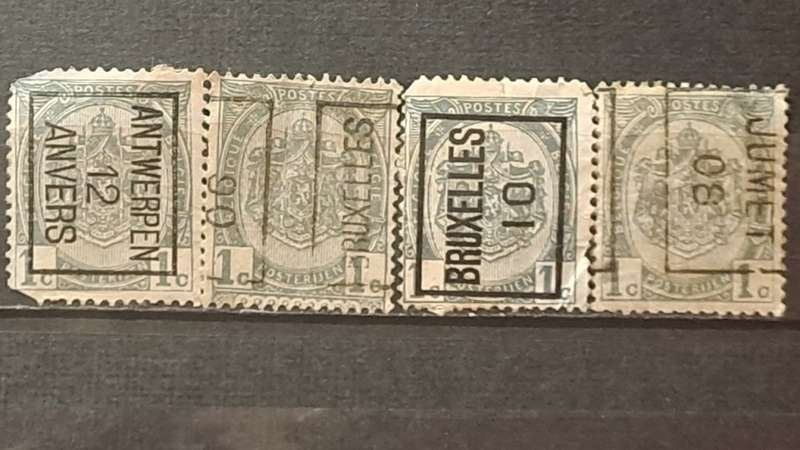 1906 - 1912 - Belgium - Antwerpen, Postmark Bruxelles, Bruxelles, Jumet - 1 + 1 + 1 + 1 - Coat of Ar