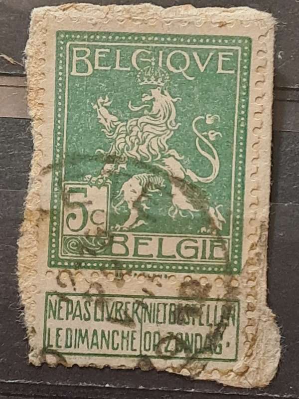 1912 - Belgium - Coupon at bottom  - 5 - Coat of Arms