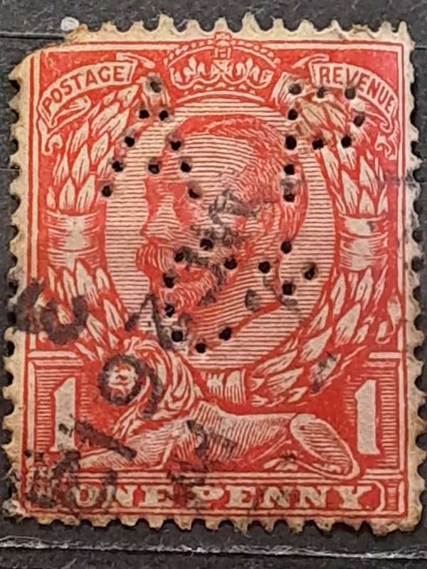 1911 - 1912 - UK -  Perfin APC* - One Penny - King George V