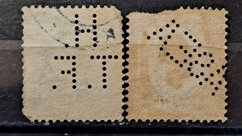 1891-1903 - Sweden -  Perfin HTF & ASEA - 20ÖRE + 20ÖRE - King Oscar II