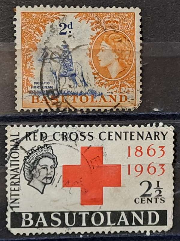 1954/1963 - Basutoland (Lesotho) - WM - 2P + 2 ½C  - Queen Elizabeth II + The 100th Anniversary of t