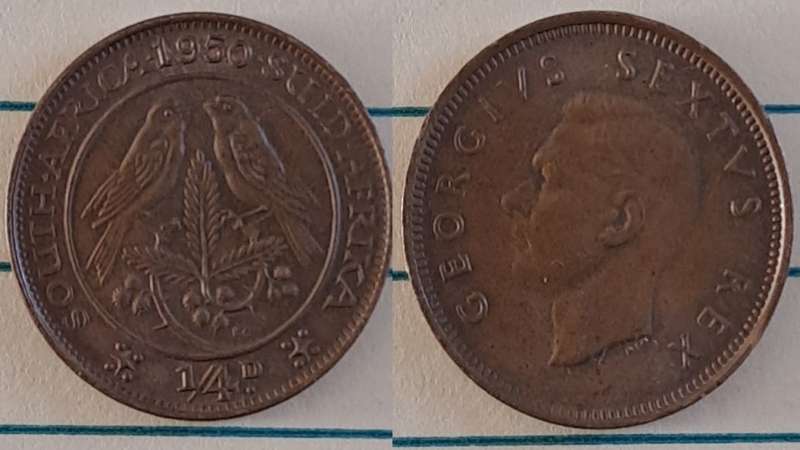 1950 - SA - ¼ Penny -George VI - Demonetised - March 1961 - Bronze