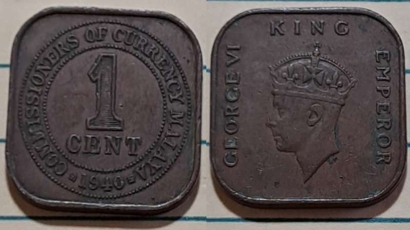 1940 - Malaysia  - 1 Cent - George VI - Demonetised - Yes - Bronze