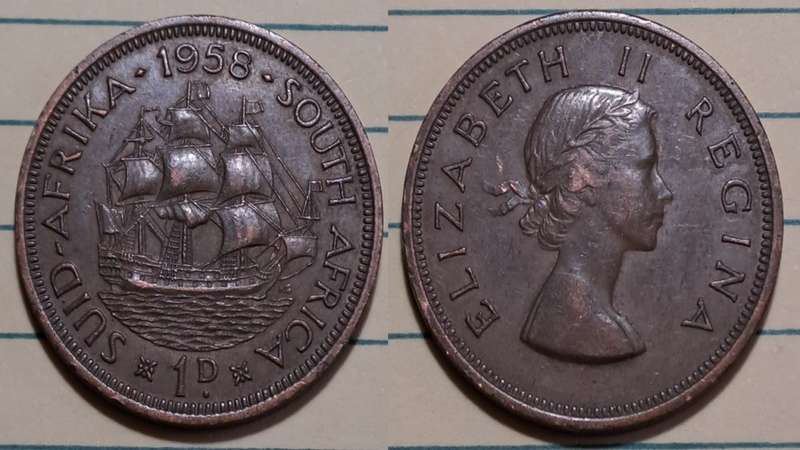 1958 - SA  - 1 Penny - Elizabeth II- Demonetised - March 1961 - Bronze