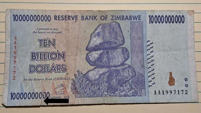 2008 - Zimbabwe - 10 000 000 000 Dollars (Ten Billion Dollars) -  DR G Gono -  Governor - Demonetise