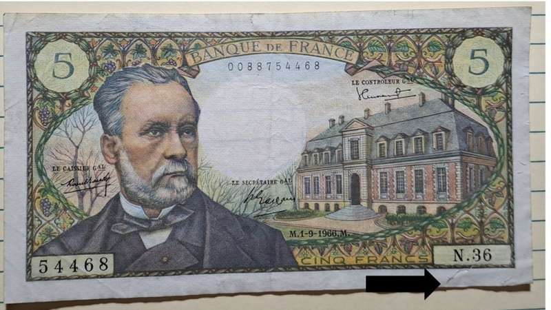 1966 -  France - 5 Francs -  Nr.36 Demonetised - Nov 1962 - 54468 -  0088754468 -  Note: Condition I