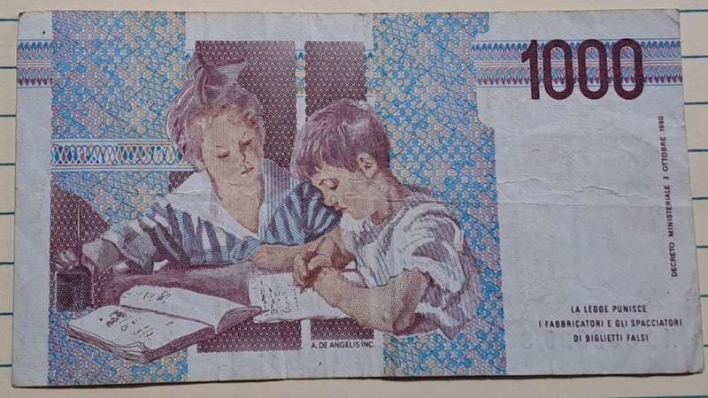 1990 - Italy - 1000 Lire - Demonetised - Feb 2002 - KC 0892326 S