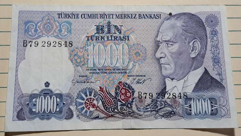1986 - Turkey  - 1000 Lira  -  Demonetised - Aug 2002 -  B79 292848