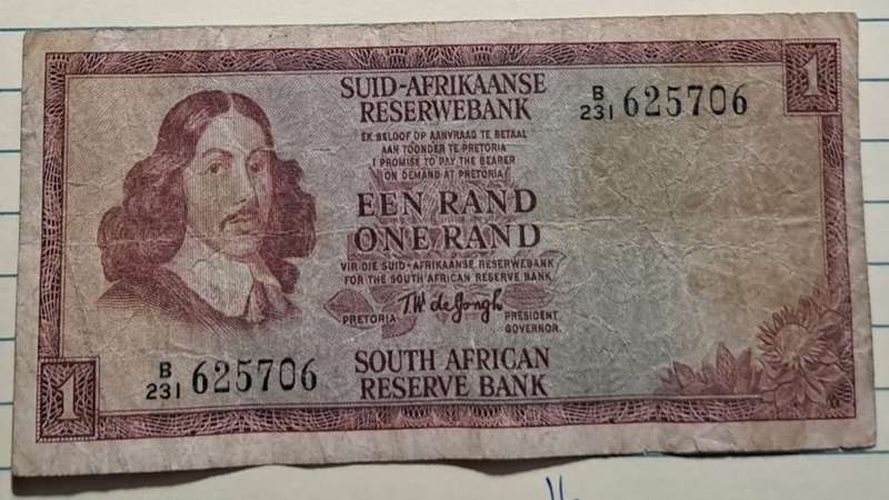 1973 - Een Rand/One Rand -  B231 625706 -  TW de Jongh 2nd Issue -  Demonetised -  Yes - Watermark