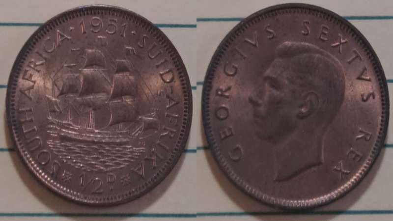 1951 - RSA  - 1/2 Penny -  AU/UNC - Demonetised - March 1961 - Bronze