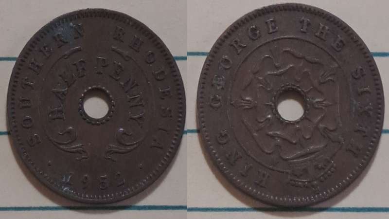 1952 - Southern Rhodesia  - 1/2 Penny -  Demonetised - Jan 1973 - Bronze