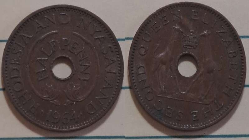 1964 - Rhodesia and Nyasaland - 1/2 Penny -  Demonetised - Jan 1973 - Bronze