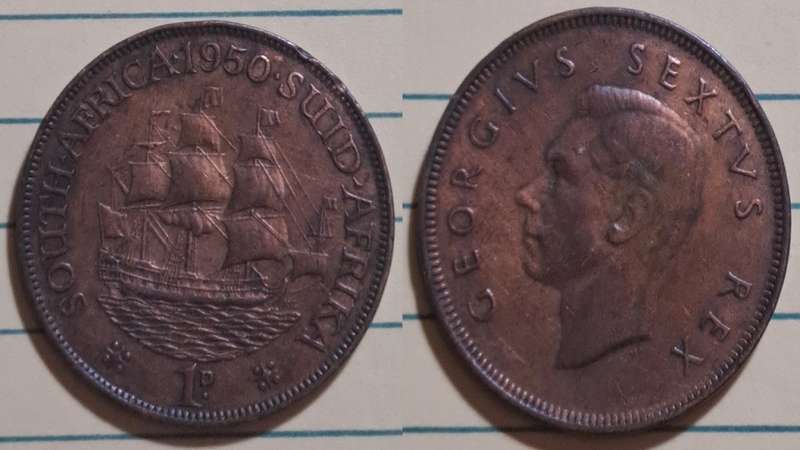 1950 - South Africa - 1 Penny AU/UNC-  Demonetised - March  1961 - Bronze