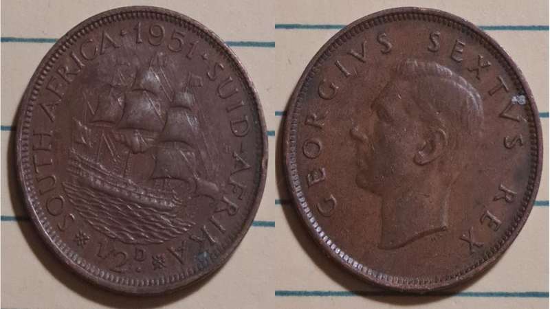 1951 - South Africa -  ½  Penny -  Demonetised - March  1961 - Bronze