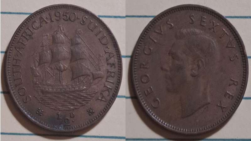 1950 - South Africa -  ½  Penny -  Demonetised - March  1961 - Bronze