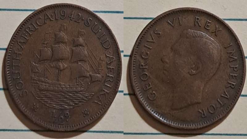 1942 - South Africa -  ½  Penny -  Demonetised - March  1961 - Bronze