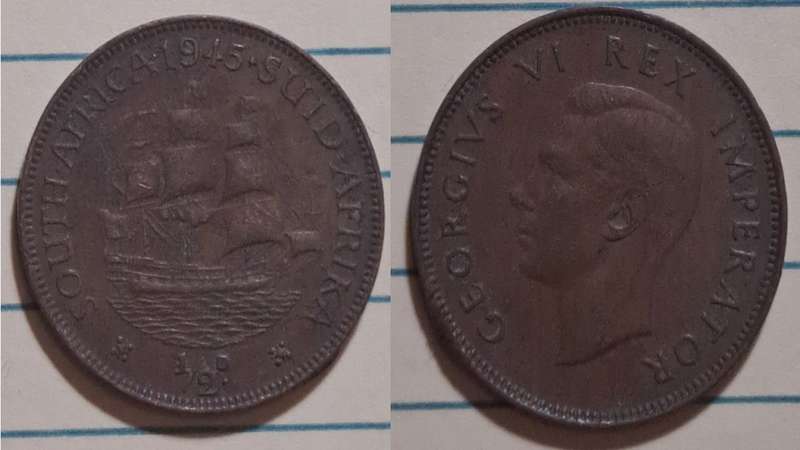 1945 - South Africa -  ½  Penny -  Demonetised - March  1961 - Bronze