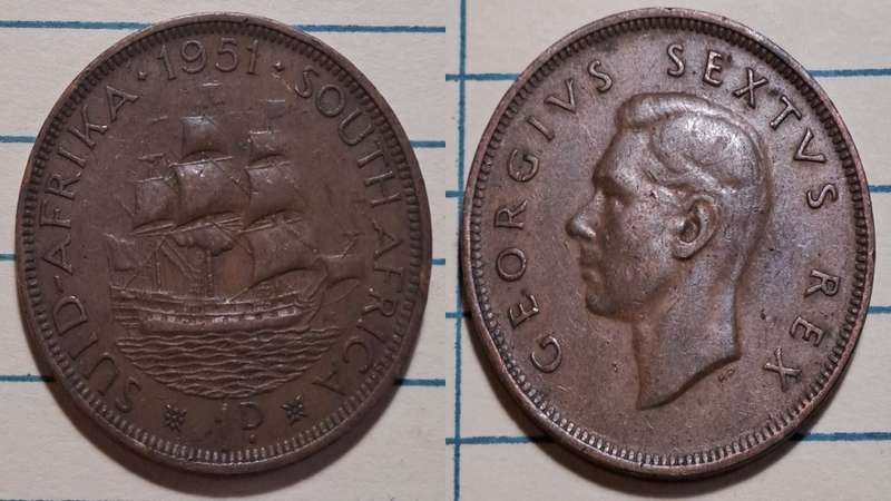 1951 - South Africa - 1 Penny - George VI -  Demonetised - March  1961 - Bronze