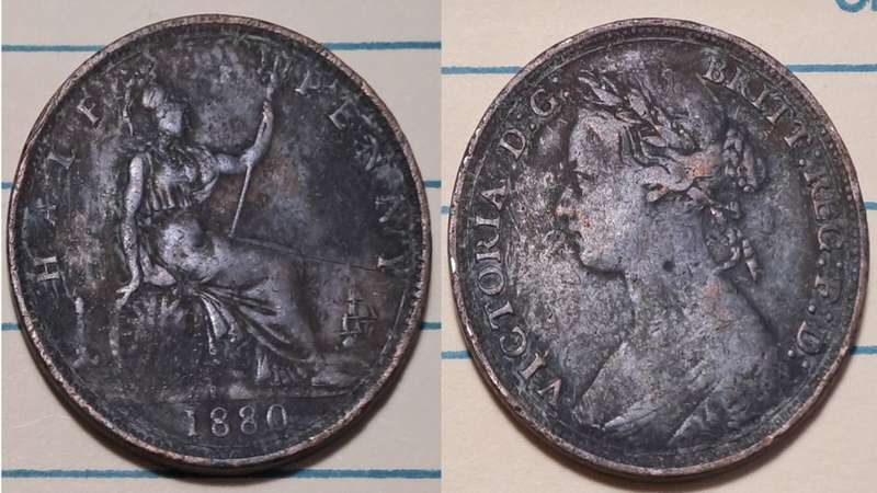 1880 - UK -  ½ Penny - Victoria -  Demonetised - Aug 1969 - Bronze