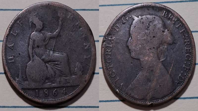 1864 - UK -  ½ Penny - Victoria -  Demonetised - Aug 1969 - Bronze