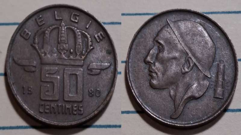 1980 - Belgium -  50 Centimes - Dutch text -  Demonetised - Feb 2002  - Bronze