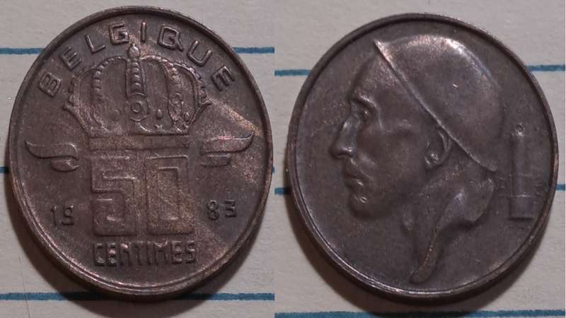 1983 - Belgium -  50 Centimes - Dutch text -  Demonetised - Feb 2002  - Bronze