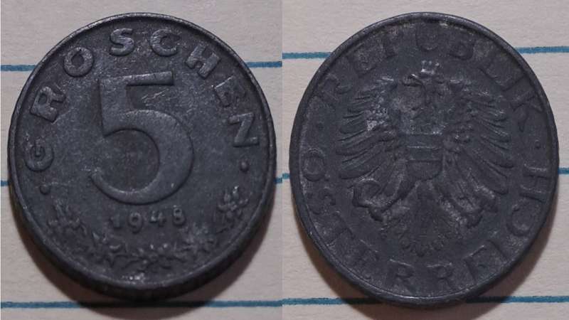 1948 - Austria  - 5 Groschen -  Demonetised - Feb 2002  - Zinc