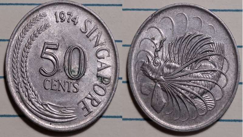 1974 - Singapore  - 50 Cents  -  Demonetised - No  - Copper-nickel