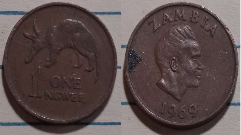 1969 - Zambia  - 1 Ngwee -  Demonetised - Jul 2013  - Bronze
