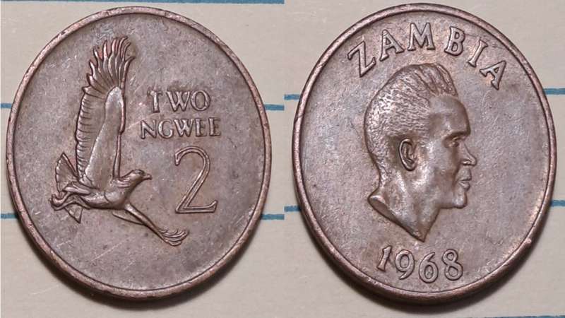 1968 - Zambia  - 2 Ngwee -  Demonetised - Jul 2013  - Bronze