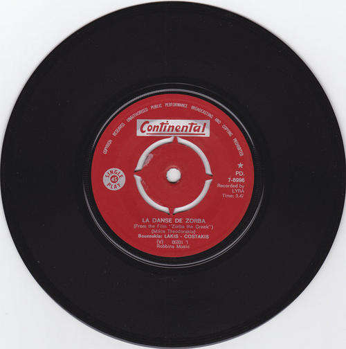 Vinyl 45 RPM Seven Single - La Danse De Zorba - Zorba The Greek - Continental PD 7-8996