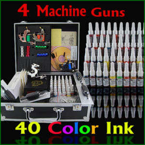 complete 4 tattoo machine kit and 40 inks buy now and recieve extra 50 needles