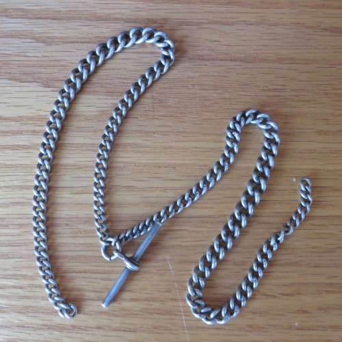 Hallmarked Silver Double Fob Chain with T -bar** Each Link is Hallmarked**