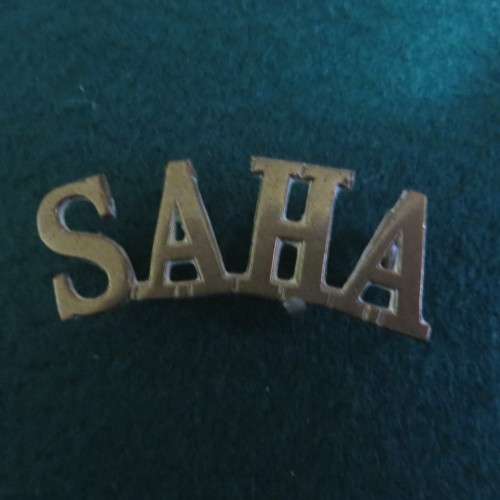 brass " S.A.H.A " Shoulder Title*** 48mm x 21mm**