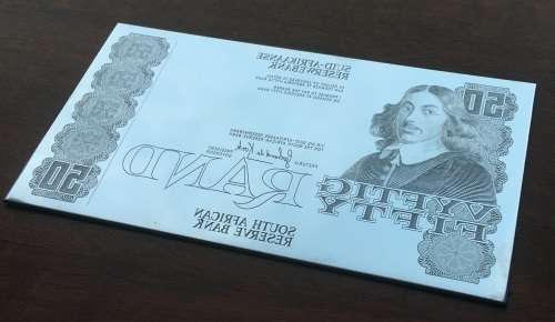 RARE** Original South Africa - G.de Kock "R50 Fifty Rand Note Printing Plate** Front Plate