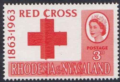 WOW** 1963 Rhodesia & Nyasaland Redcross 3d Error" Interrupted Printing Error"